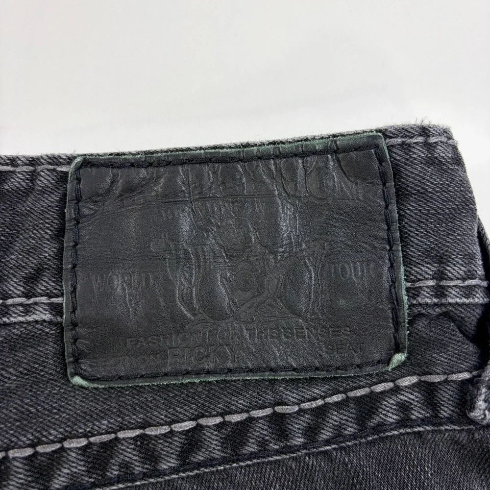 True Religion Ricky Straight Leg Jeans Mens 31 Black Faded Contrast Stitch USA
